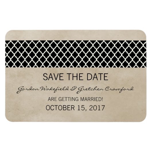 Rustic Quatrefoil Save the Date Magnet, Ebony Magneet (Horizontaal)