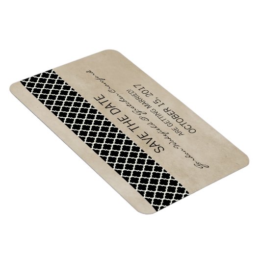 Rustic Quatrefoil Save the Date Magnet, Ebony Magneet (Rechterzijde)