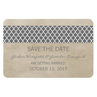 Rustic Quatrefoil Save the Date Magnet, Grey Magneet