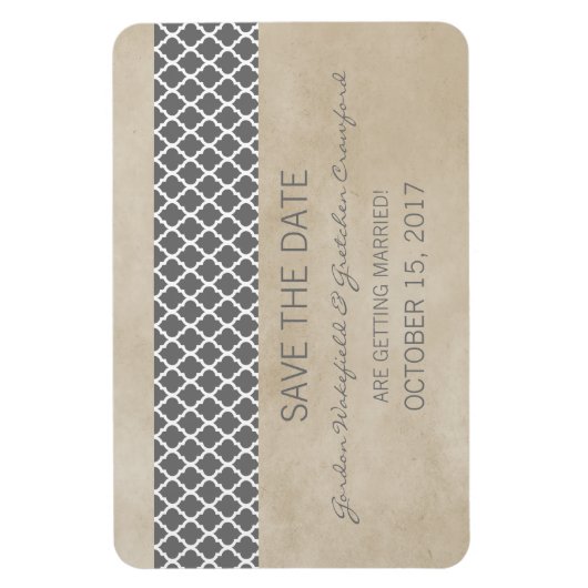 Rustic Quatrefoil Save the Date Magnet, Grey Magneet (Verticaal)
