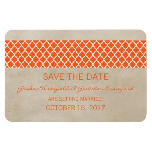 Rustic Quatrefoil Save the Date Magnet, Oranje Magneet