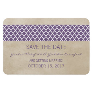 Rustic Quatrefoil Save the Date Magnet, Paars Magneet