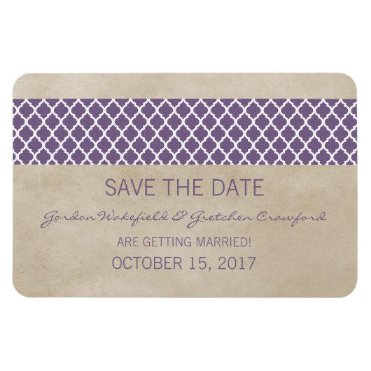 Rustic Quatrefoil Save the Date Magnet, Paars Magneet (Horizontaal)