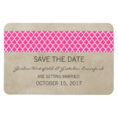 Rustic Quatrefoil Save the Date Magnet, Roze Magneet (Horizontaal)