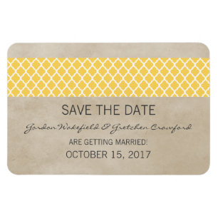 Rustic Quatrefoil Save the Date Magnet, Yellow Magneet