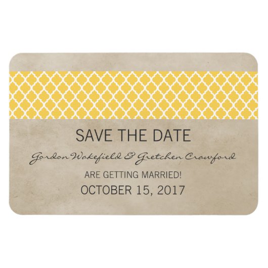 Rustic Quatrefoil Save the Date Magnet, Yellow Magneet (Horizontaal)