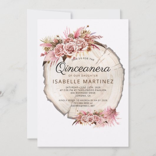 Rustic Quinceanera Blush Roses Floral Kaart (Voorkant)