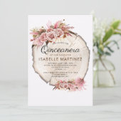 Rustic Quinceanera Blush Roses Floral Kaart (Staand voorkant)