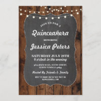 Rustic Quinceanera Party Chalk Wood Lichten uitnod