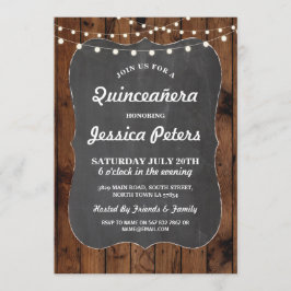 Rustic Quinceanera Party Chalk Wood Lichten uitnod Kaart
