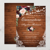 Rustic Quinceanera Wood Burgundy Blue Floral Kaart (Voorkant / Achterkant)