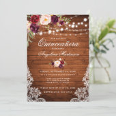 Rustic Quinceanera Wood Licht Floral Kaart (Staand voorkant)