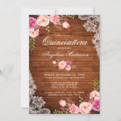 Rustic Quinceanera Wood Pink Floral Kaart (Voorkant)