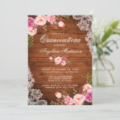 Rustic Quinceanera Wood Pink Floral Kaart (Staand voorkant)