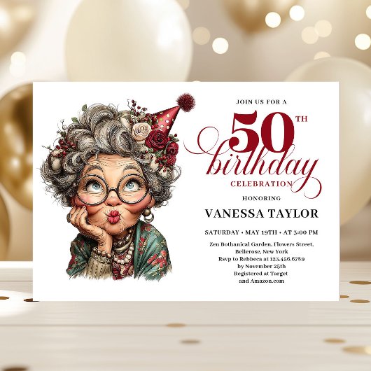 Rustic Quirky Woman 50th Birthday Whimsical Humor Kaart