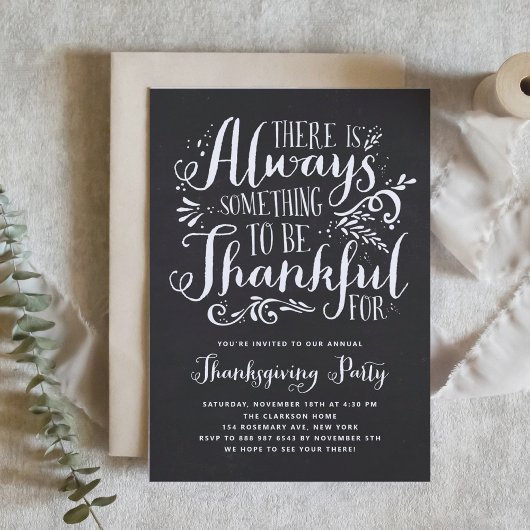 Rustic Quote Faux Chalkboard Thanksgiving Party Kaart