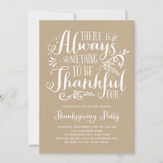 Rustic Quote Faux Kraft Paper Thanksgiving Party Kaart (Voorkant)