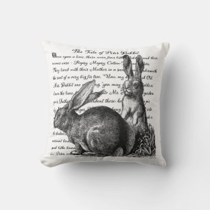 Rustic Rabbit Black & White Toss Pillow Kussen