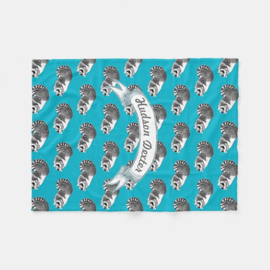 Rustic Raccoon Folk Art Pattern Fleece Deken (Voorkant (Horizontaal))