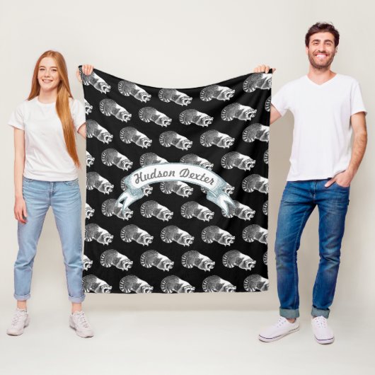 Rustic Raccoon Folk Art Pattern Fleece Deken (In situ)