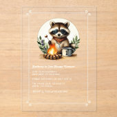 Rustic Raccoon "One Happy Camper" 1e verjaardag Acryl Uitnodigingen (Voorkant)