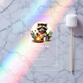 Rustic Raccoon "One Happy Camper" 1e verjaardag Acryl Uitnodigingen