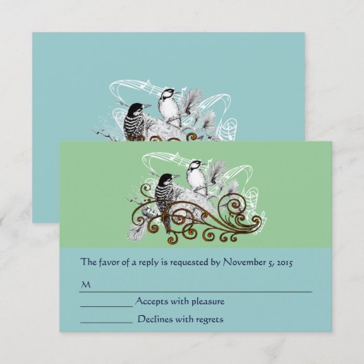 Rustic Radiance Woodpecker Tortelduifjes bruiloft RSVP Kaartje (Voorkant / Achterkant)