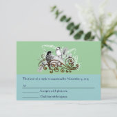 Rustic Radiance Woodpecker Tortelduifjes bruiloft RSVP Kaartje (Staand voorkant)