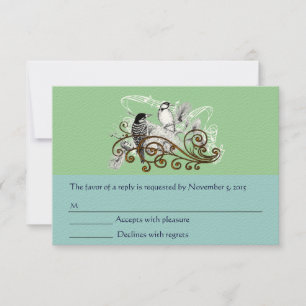 Rustic Radiance Woodpecker Tortelduifjes bruiloft RSVP Kaartje