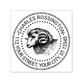 Rustic Ram Head Face Naam Terugkeeradres Zelfinktende Stempel (Design)