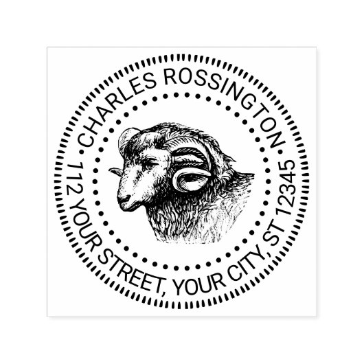 Rustic Ram Head Face Naam Terugkeeradres Zelfinktende Stempel (Design)