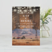 Rustic Ranch Barn Wood String Lights Photo Wedding Kaart (Staand voorkant)