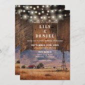 Rustic Ranch Barn Wood String Lights Wedding Kaart (Voorkant / Achterkant)