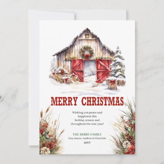 Rustic ranch Christmas greeting card editable Feestdagenkaart (Voorkant)