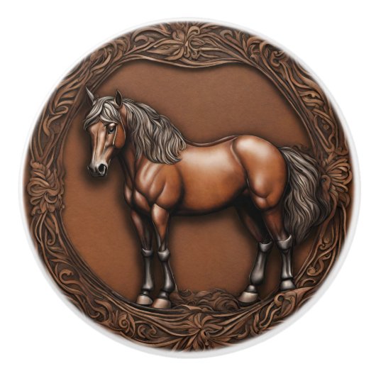 Rustic Ranch Cowboy Western Country Brown Horse Keramische Knop (Voorkant)