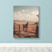 Rustic Ranch Paard Hek Zonsondergang Kunst Canvas Afdruk (Insitu (Houten vloer))