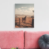 Rustic Ranch Paard Hek Zonsondergang Kunst Canvas Afdruk (Insitu (Woonkamer))