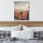 Rustic Ranch Paard Hek Zonsondergang Kunst Canvas Afdruk (Insitu (Slaapkamer))