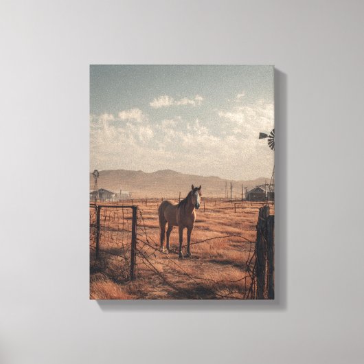 Rustic Ranch Paard Hek Zonsondergang Kunst Canvas Afdruk (Voorkant)