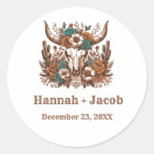 Rustic Ranch Western Country Cowboy Wedding Ronde Sticker (Voorkant)