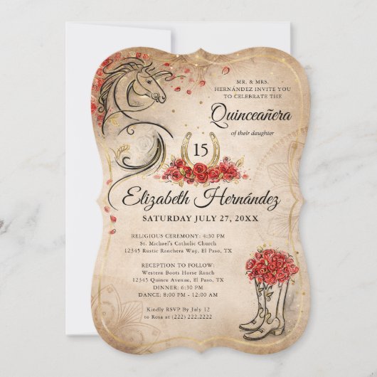 Rustic Ranchera Mexican Quinceanera Kaart (Voorkant)