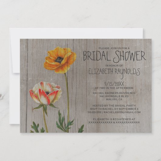 Rustic Ranunculus Bridal Shower-uitnodigingen Kaart (Voorkant)