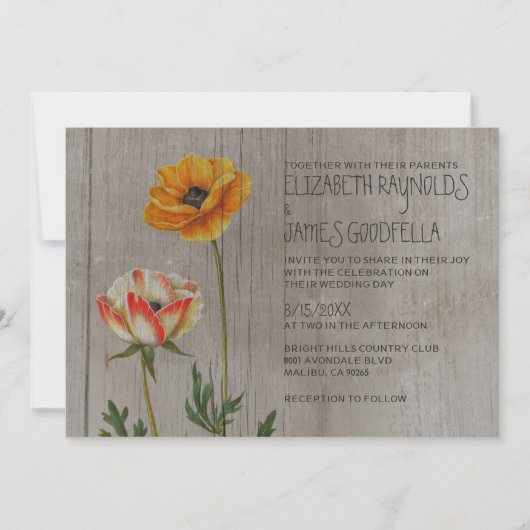 Rustic Ranunculus Wedding Invitations Kaart (Voorkant)