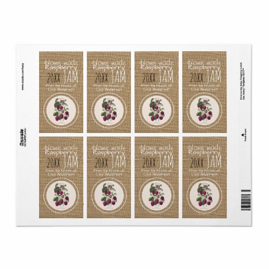 Rustic Raspberry Jam gepersonaliseerd etiket (Full Sheet)