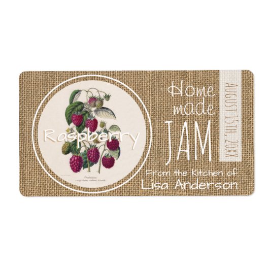 Rustic Raspberry Jam gepersonaliseerd H-label Etiket (Voorkant)