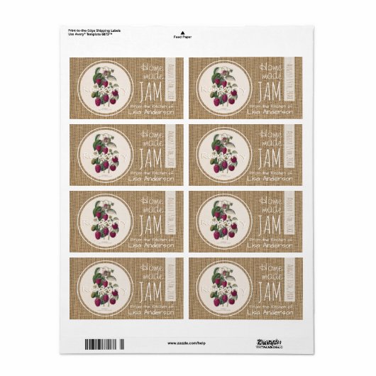 Rustic Raspberry Jam gepersonaliseerd H-label Etiket (Full Sheet)