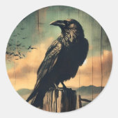 Rustic Raven Ghost Town Desert Sunset Western Bird Ronde Sticker (Voorkant)