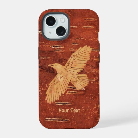 Rustic Raven on Inner Birch Bark OtterBox iPhone C 15 Case (Achterkant)