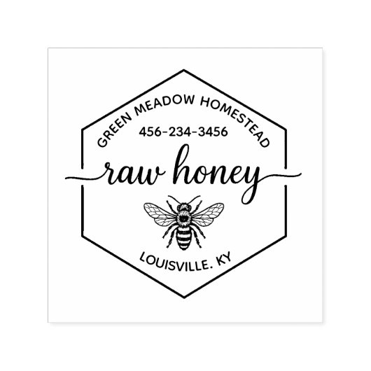 Rustic Raw Honey Bee Boerderij Zelfinktende Stempel (Design)