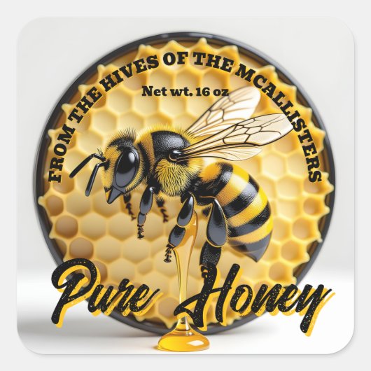 Rustic Realistic Honey Bee & Honeycomb Apiary Jar Vierkante Sticker (Voorkant)